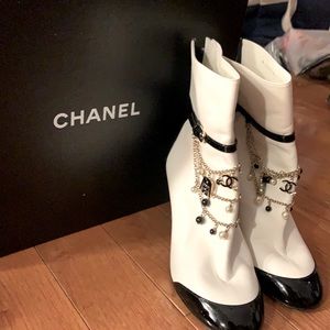 Chanel calf skin leather runway boots with anklets